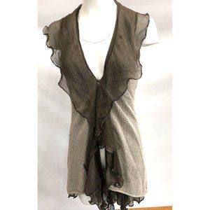 Nic + Zoe Ladies Brown Ruffle Collar Sleeveless Hook and Eye Tunic Top Small NWT